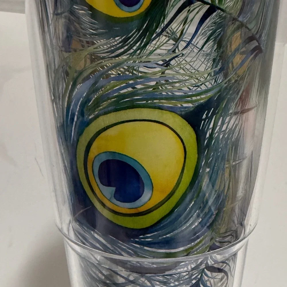 Tervis 24oz Insulated Tumbler with Lid Peacock Feather Print Blue Green‎ Clear